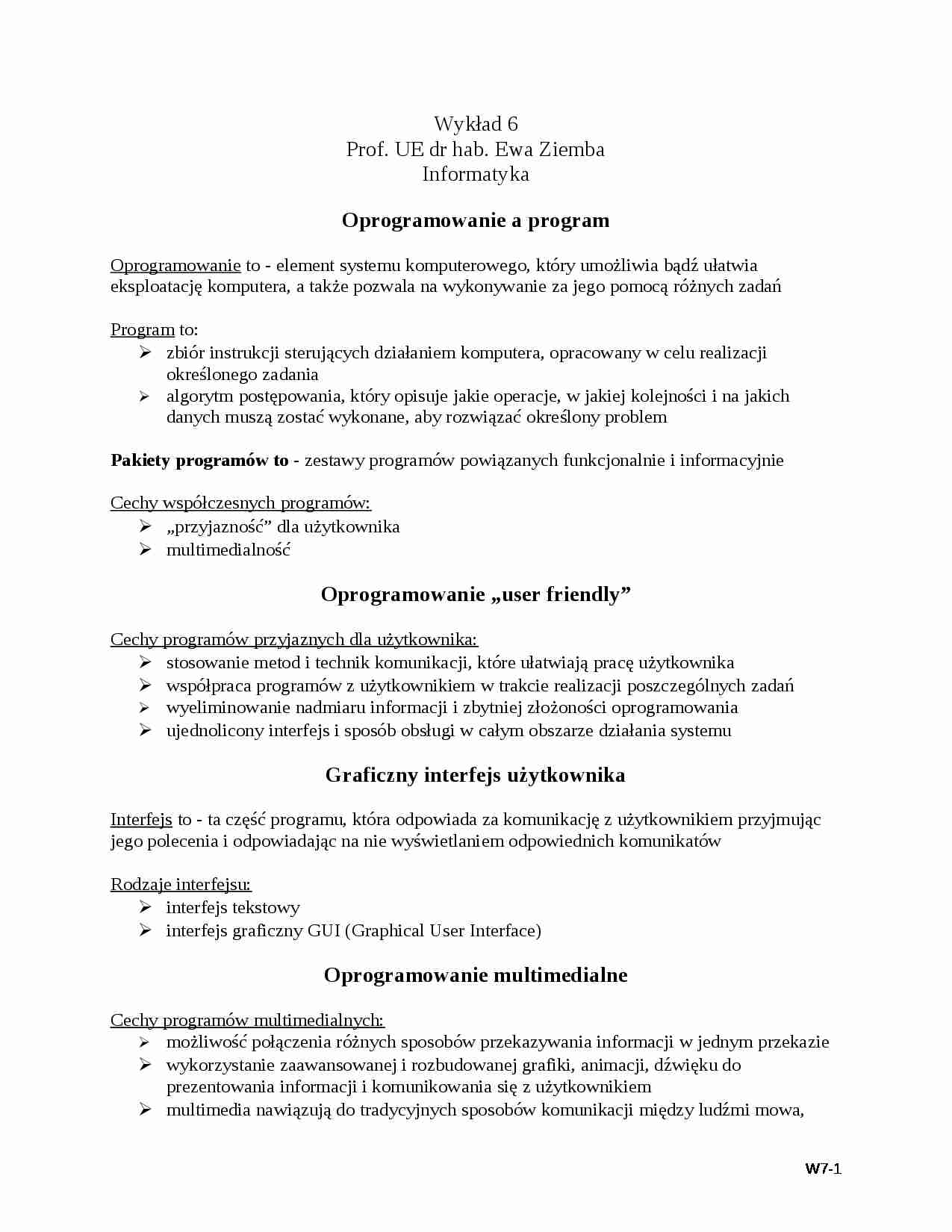 Wykład - Oprogramowanie a program - strona 1