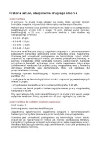Zasady kwalifikacji na stopnia drugiego stopnia, Historia sztuki, Uniwersytet Warszawski, Warszawa. 
